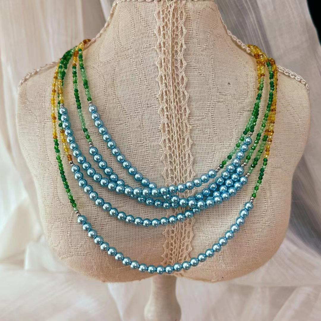 

Vintage Colorful Artificial Gemstone Blue Enchantress Shijia Round Pearl Collarbone Chain Neck Chain Necklace Female