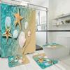 Blue Fishing Net And Whelk 3D Printed Waterproof Shower Curtain Non Slip Rugs Mat Polyester Fabric Waterproof With Hooks