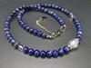 Stone Town Lapis Lazuli Necklace with Crystal and Silver Dragon Design, Hand-Carved, Natural Stones, Stainless Steel, 6mm Lapis Lazuli and 10mm Crysta