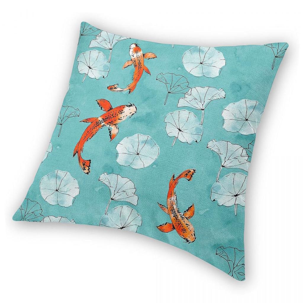 Waterlily Koi In Turquoise Square Pillowcase Polyester Linen Velvet Creative Zip Decorative Home Cushion Cover