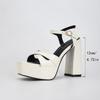 Patent Leather Thick Heel White Large Size European Size Waterproof Table Hollow Sandals 568-1