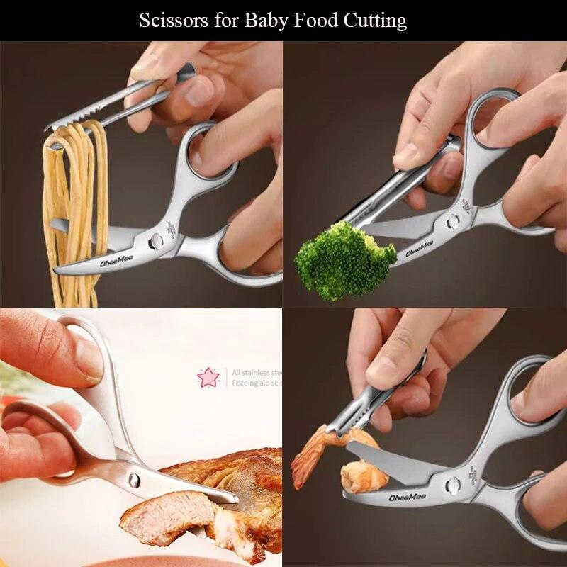 Kitchen Food Scissors Stainless Steel For Baby Food Cutting Toddler Feeding Aid Scissors with Case Baby Safety Tableware Health