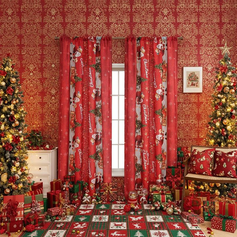 Crăciun Cortine Americane Cortine de Ușă Cortine Finisate cu Moș Crăciun Decorare Fără Găurire Cortine Finisate Ferestre Mari