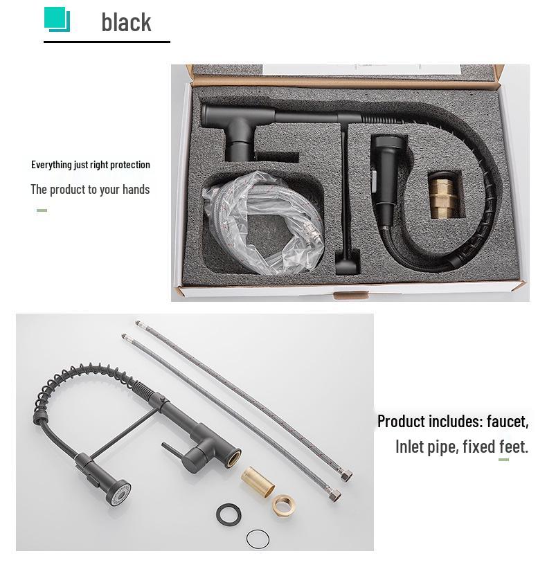 All Copper Rotatable Dual Mode Kitchen Faucet with Spring Neck for Hot and Cold Water