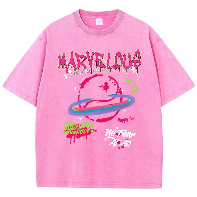 Colorful Fantasy Funny Cartoon Short Sleeve Fashion Men's and Women's Summer Casual Shirt Washed Vintage T-shirt