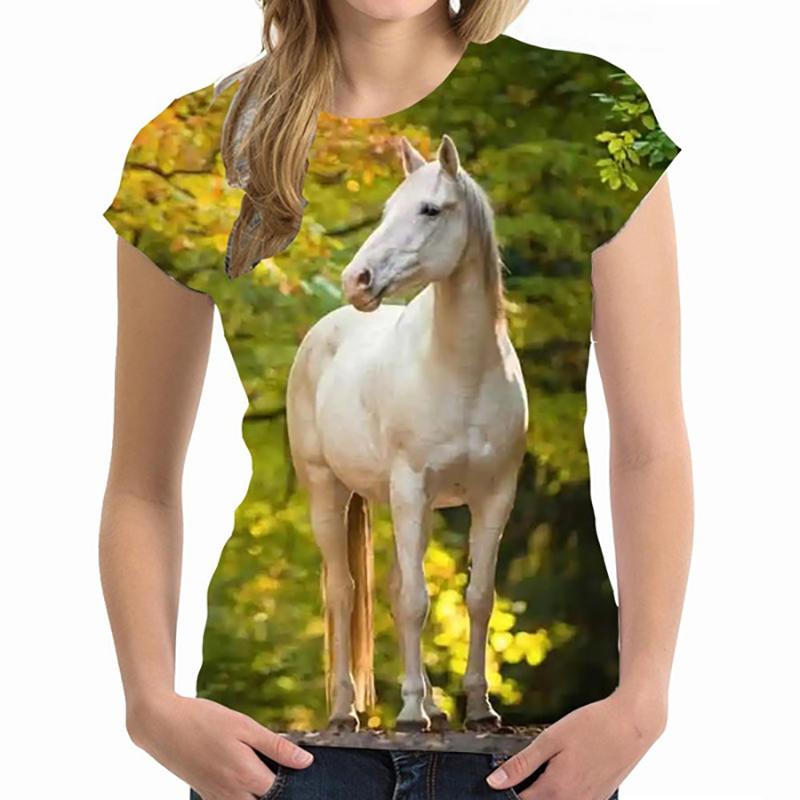 Summer Round Neck 3D Print Horse Pattern Top Fashionable Casual Short Sleeved Women's T-shirts