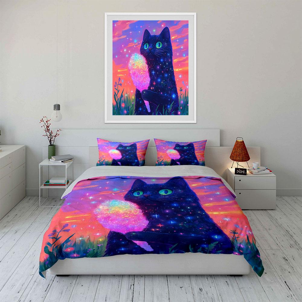 Fantasy Cat Art Decor Set Soft Comfortable Duvet Cover Bedding Set Included 1*Duvet Cover & 2*Pillowcases, Gift