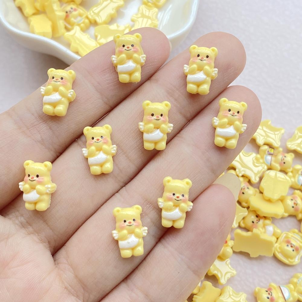 50Pcs Cute Mini Cartoon Bear Nail Art Resin Designer Charms DIY Craft For Nail 3D Decorations Jewelry