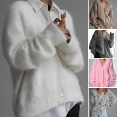 Abrigo de punto para mujer, cuello en V, manga larga, color sólido, suéter de un solo pecho, abrigo holgado, prendas de vestir elásticas