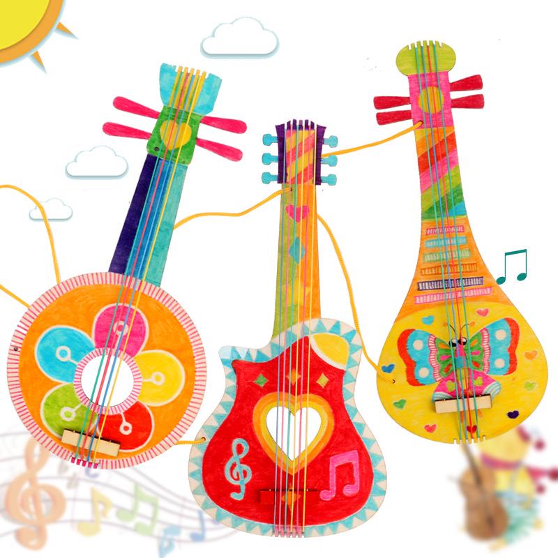 Handgefertigte Holz Kinder DIY Malerei Kritzel Gitarre Schmuck und Musikinstrument für den Kindergarten