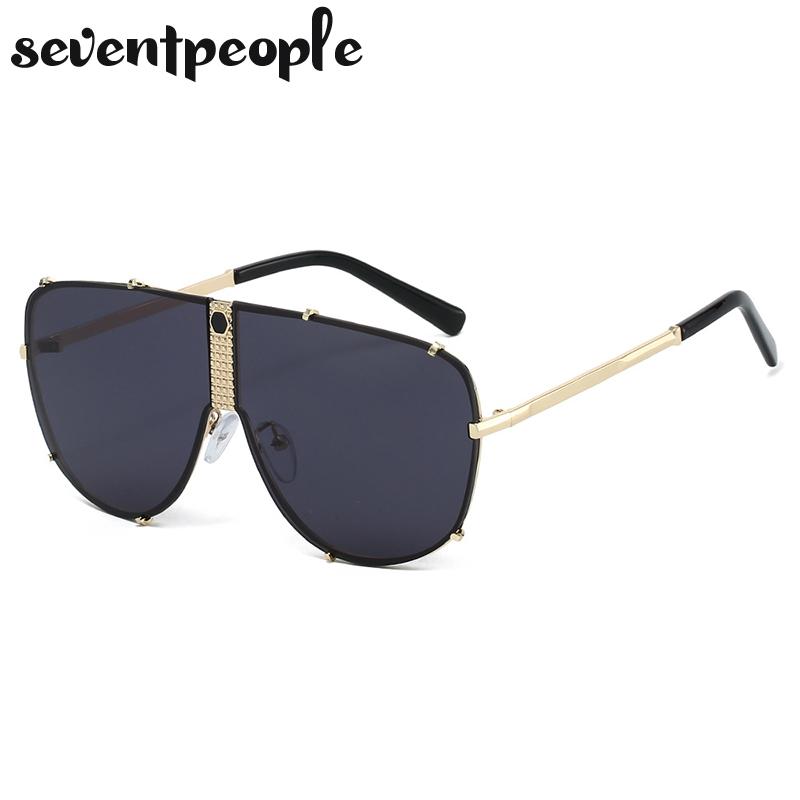 Oversized Pilot Shield Sunglasses Women  Luxury Brand Vintage Steampunk Metal Oval Sun Glasses Fashion Goggle Shades UV400