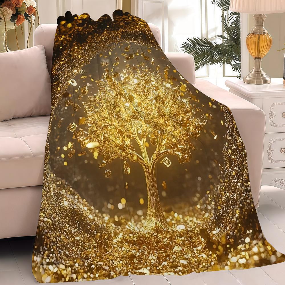 Golden Money Tree Blanket Warm And Soft Suitable For Bedroom Living Room Sofa Bed Office Travel Camping