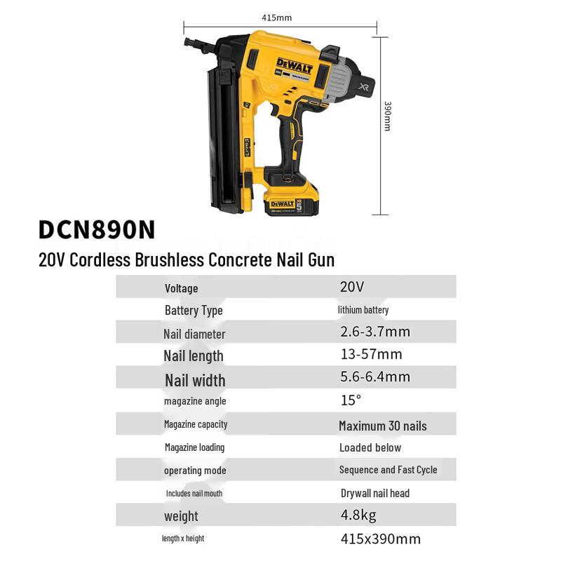 DeWalt 20V XR Brushless Concrete Nailer DCN890N CN plug (adapter included)