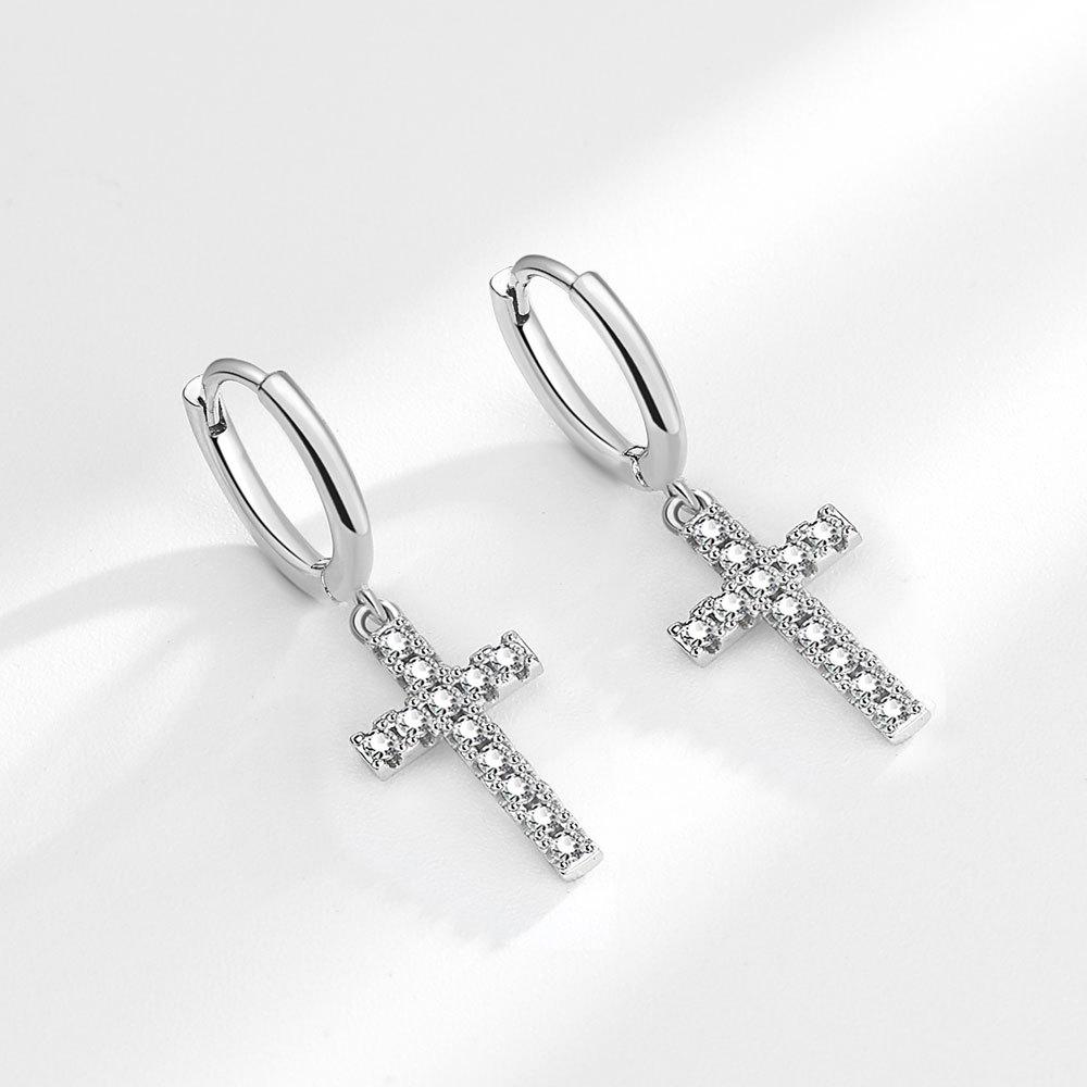 Light Luxury Rhinestone Cross Huggie Earrings Elegant Fashion Jewelry For Women Stylish Dainty Hoop Ear Clips