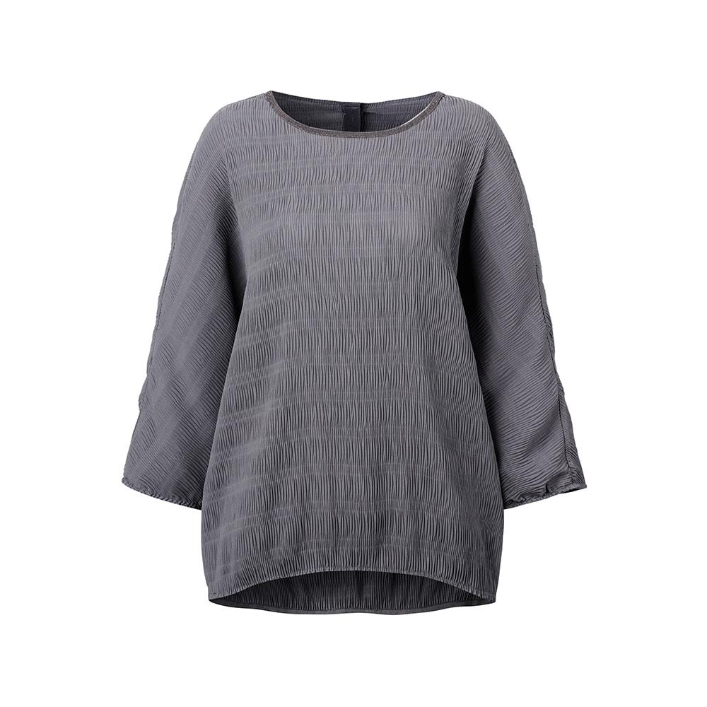 Pat Metallic Contrast Pleated T-Blouse_1I42904 Gray_190/095