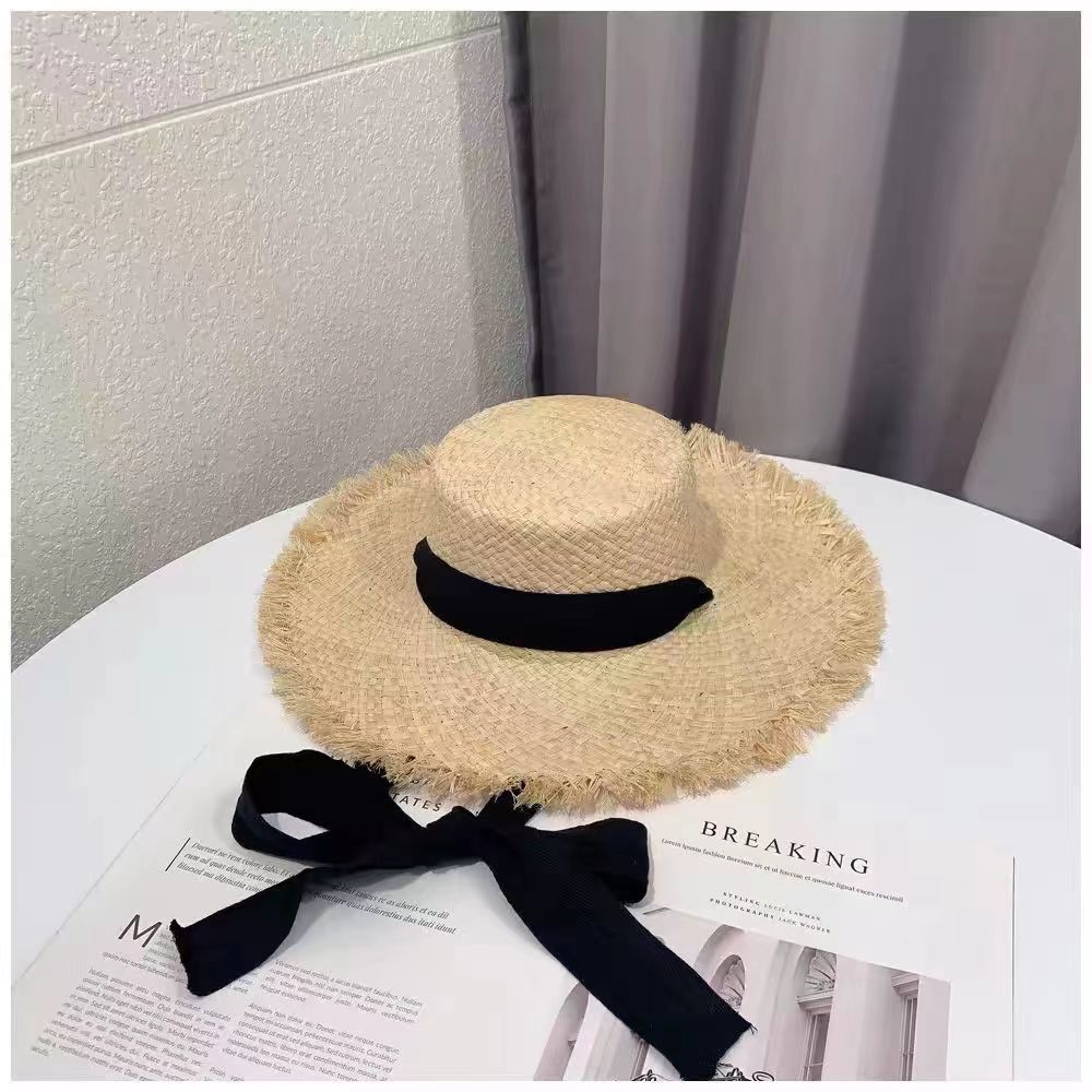 Fashion Handmade 100%natural Raffia Dame Top Big Brim Straw Hat Beach Girl Holiday Panama Sunscreen Breathable Sun Hat sale