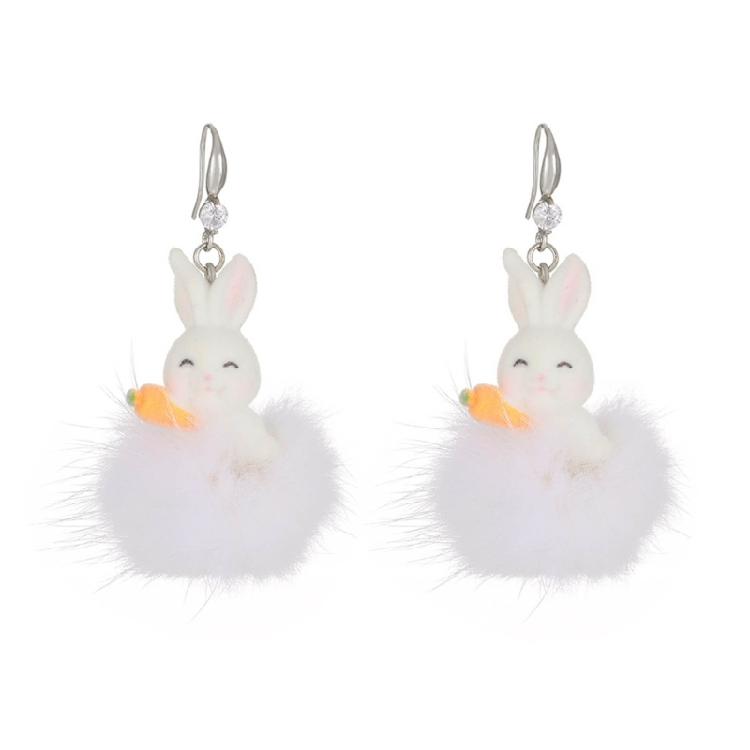 Fashionable Animal Earring White Plush Rabbit Pendant Earrings Women Girls Gift