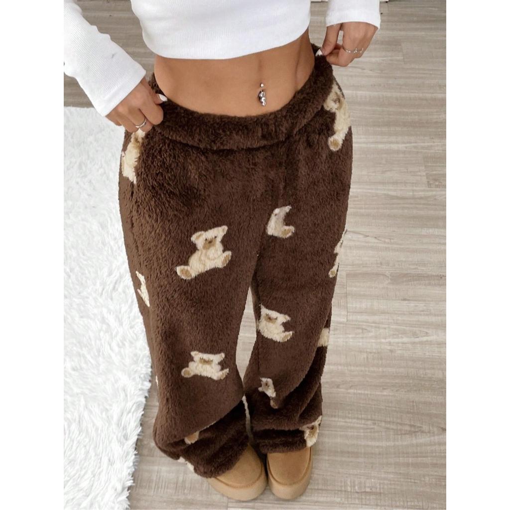 Freizeithose, Leopardenmuster, Lange Hose, Weitbeinige Hose, Warme Hose, Lockere Passform, Elastischer Bund, Bequem, Leicht elastisch