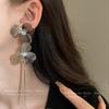 Real Gold Electroplated Silver Needle Flower Fringed Earrings European and American Exaggerated Design Studs, Niche High-end Earrings