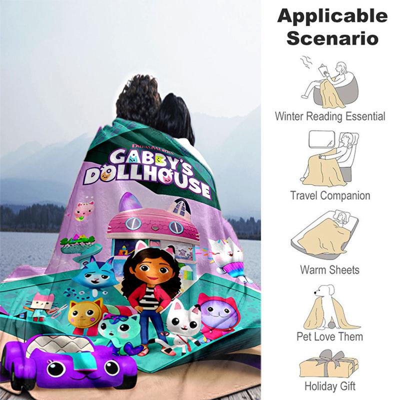 1pc Blanket Gabby's Dollhouse Print Design, Lightweight Blanket for Sofa, Bed- Soft &Warm, Gift for All Seasons like Christmas, Halloween