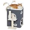 Cat Scratching Tree, Top Lounging Area, 2-Story House, Sisal Post, Grey