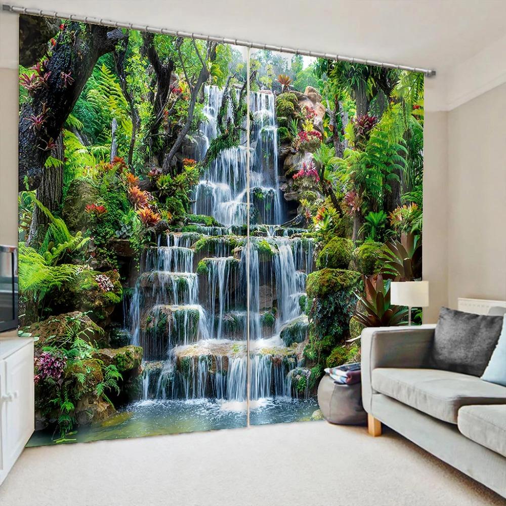3D Tropical Forest Natural Scenery 3D Digital Printing Bedroom Living Room Window Curtains 2 Panels Green Trees Moss Deep Forest