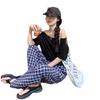 Blue Plaid Pants Women's Summer Thin High Waist Drape Retro Wide-leg Pants Thin Versatile Casual Loose Straight-leg Pants