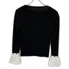 FOXEY 37143 Black Wool Round Neck Knit Top with White Cuffs Tops 38 blackUsed