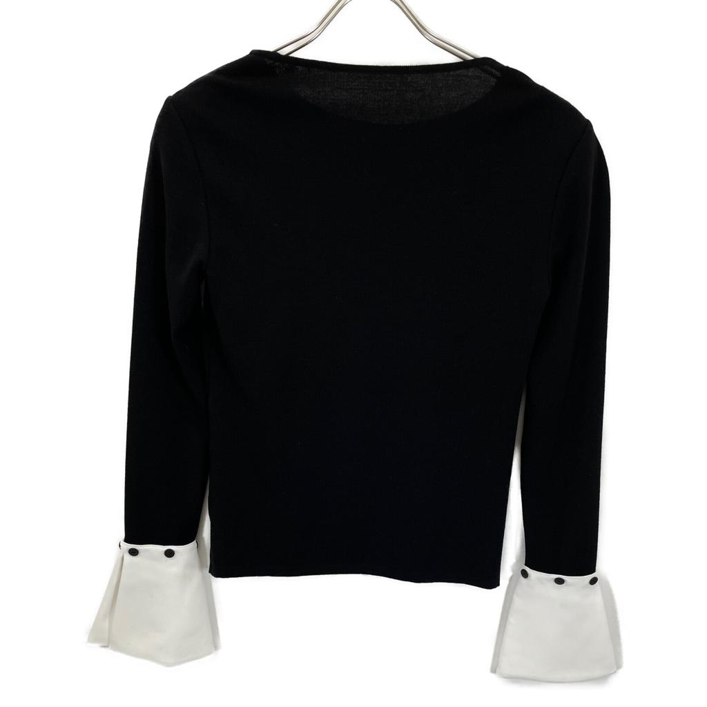 FOXEY 37143 Black Wool Round Neck Knit Top with White Cuffs Tops 38 blackUsed