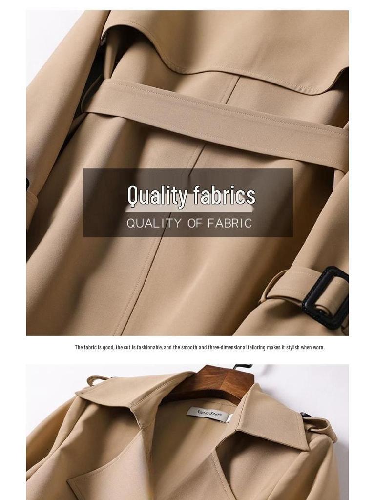 2024 Slim Classic Trenčkot nad koleno pro ženy - Středně dlouhý, Korejský styl, Volný střih, Drobný trendy kabát