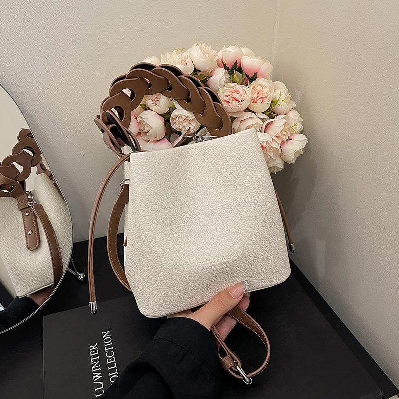 Spring new fashionable versatile solid color bucket bag portable shoulder messenger women's bag