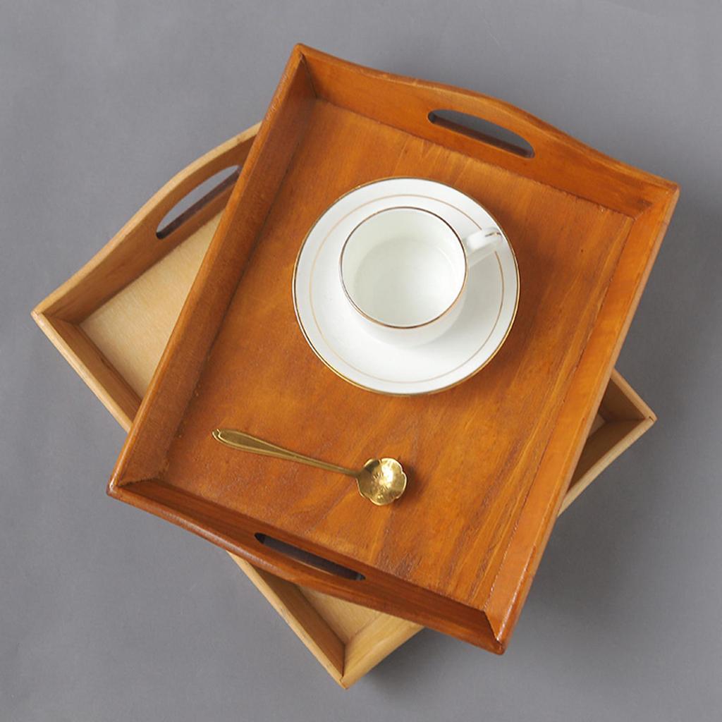 Rectangular Wooden Serving Tray for Coffee Table, Simple Storage Cafe, Party,