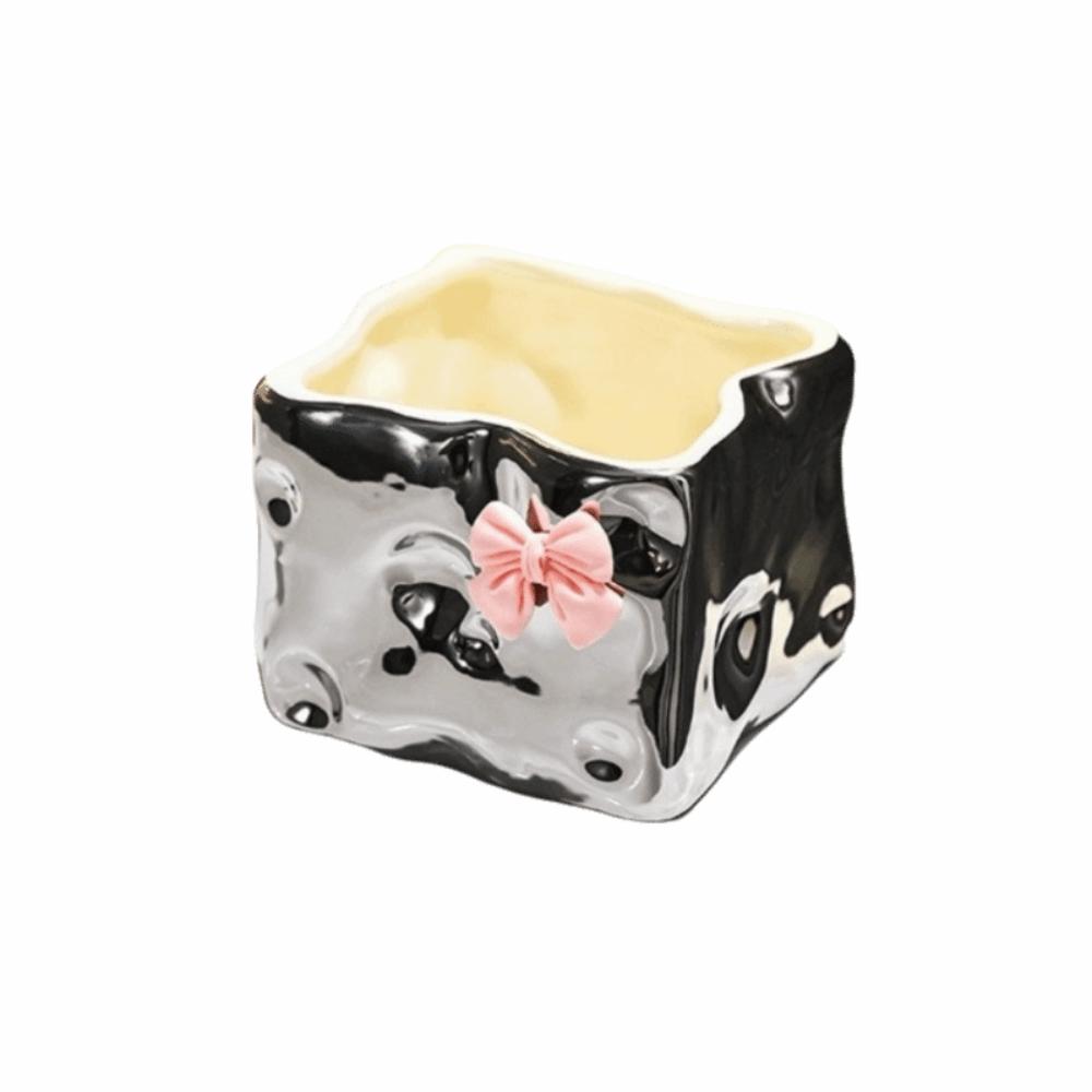 Bow Ceramic Storage Box Rabbit Makeup Holder Ornament Toilet Storage Box Bathroom Silver Bow