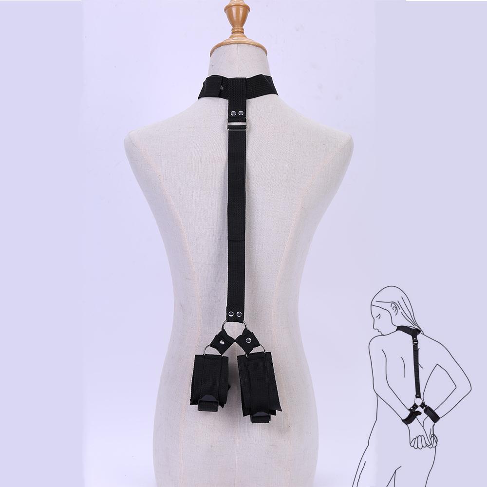 Neck To Wrist Restraints Kit  Sexy Women BDSM Fetish Behind Back Handcuffs Collar Adjustable Bondage Set Couple SM Sex Game Tool