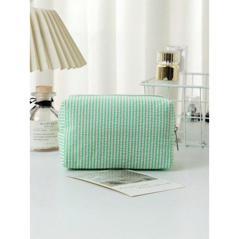 Striped Bubble Chiffon Zipper Clutch, Travel Toiletry Bag, Striped Cosmetic Bag