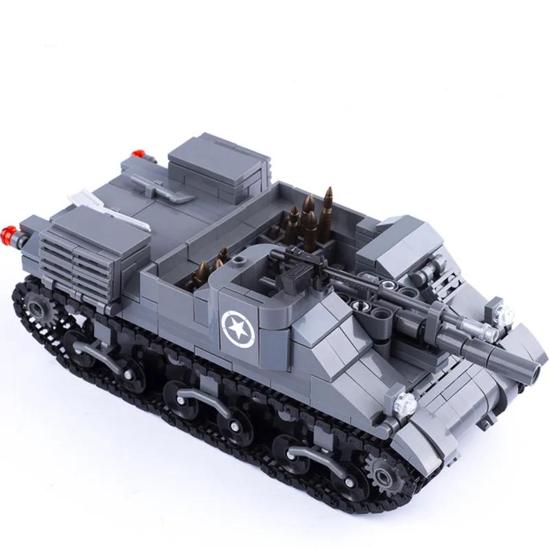 WK2 US Hauptkampfpanzer M26 M12 gepanzertes Fahrzeug Militärisches Sanitätsfahrzeug Schnellboot Kriegsszene Kofferträger Ziegel Spielzeug Jungen Geschenk