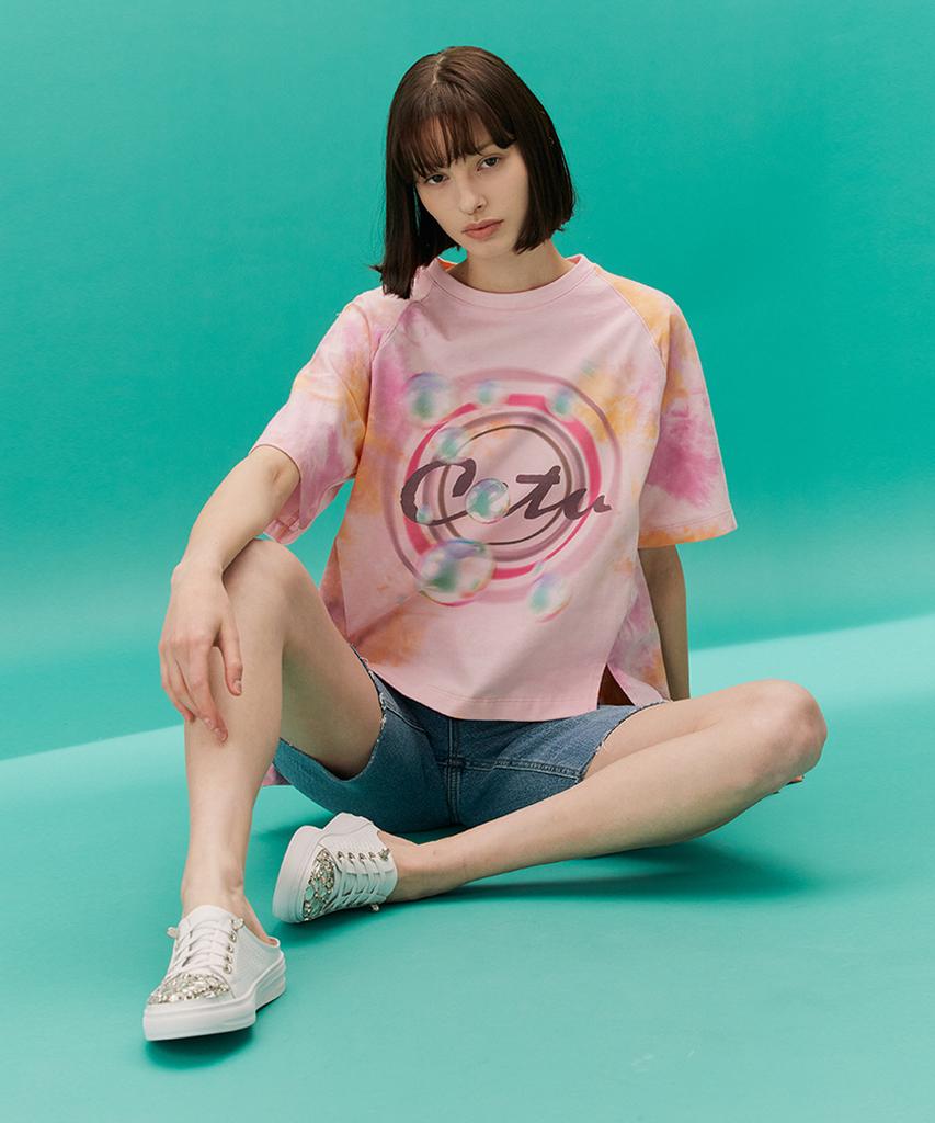 CETU Tie-Dye Logo Print T-Shirt Pink