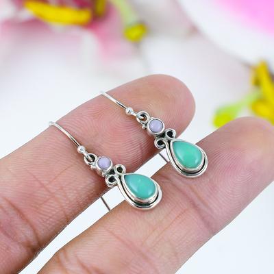 Boucles d'oreilles en argent sterling massif 925 avec chrysoprase naturelle et opale, 3,2 cm, z7F16
