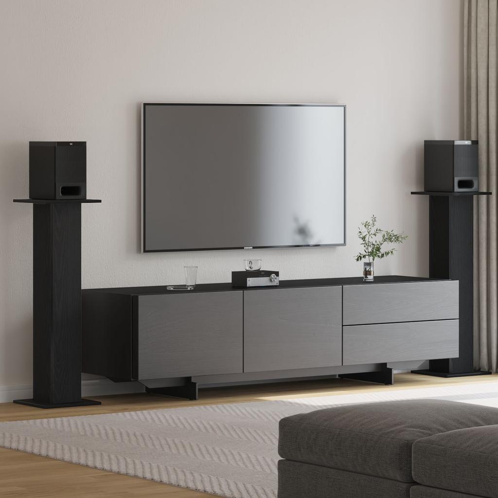 Minimalist Square Modern Living Room Speaker Stand, Set of 2, Display Stand, Black,