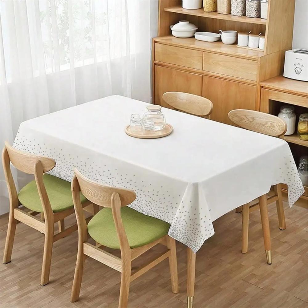 5pcs Gold Dot Printing Disposable Tablecloths, Plastic Tablecloths, White Tablecloths Suitable for Kitchen Table Camping
