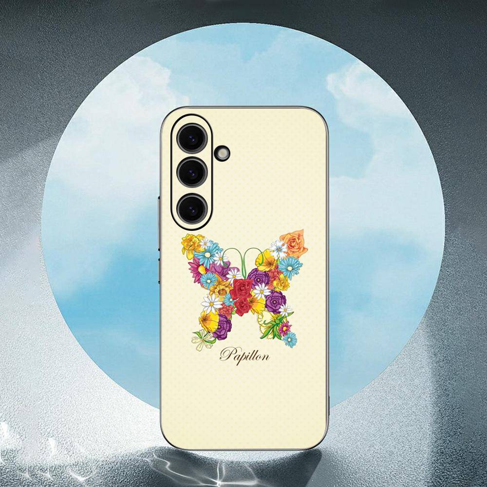 Beauty Blue Butterfly For Samsung Galaxy S25 S24 S23 Ultra S22 S21 Plus S20 Black Soft Silicone Protective Case