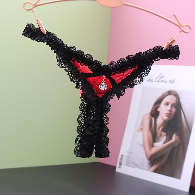 Sexy Lace Open Crotch Thong: Low Waist, Sheer Mesh with Removable Pendant Japanese Style