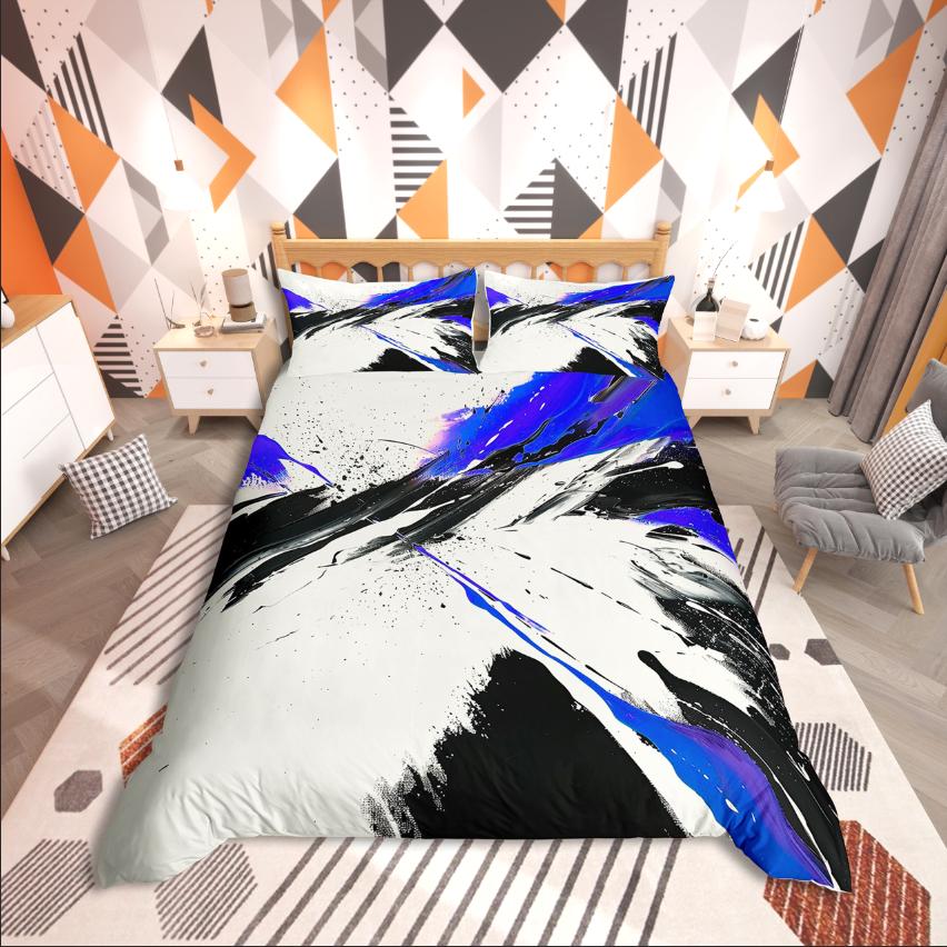 Homewish Abstrakcyjny Prostokąt Zestaw Poszwy na Kołdrę, Graffiti Splash dla Nastolatków Zestaw Pościeli, Minimalistyczny Wystrój Geometryczny