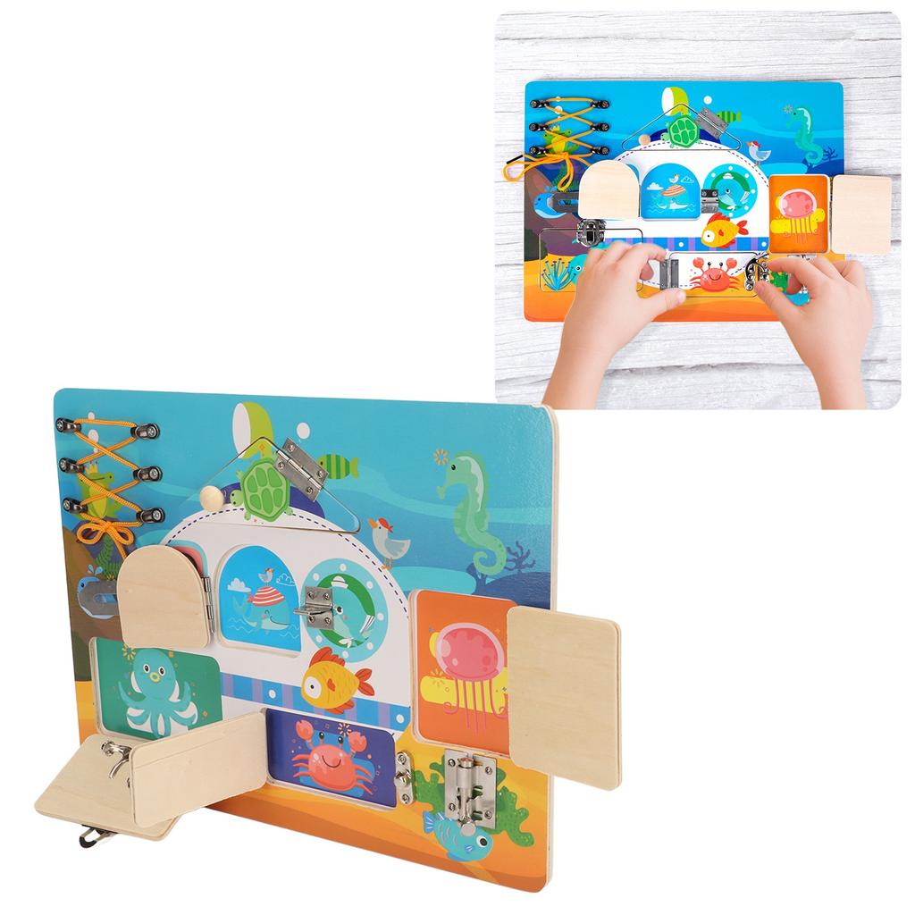 Wooden Activity Board for Toddler Exercise Hand Eye Coordination Marine Theme Sensory Board for Kind