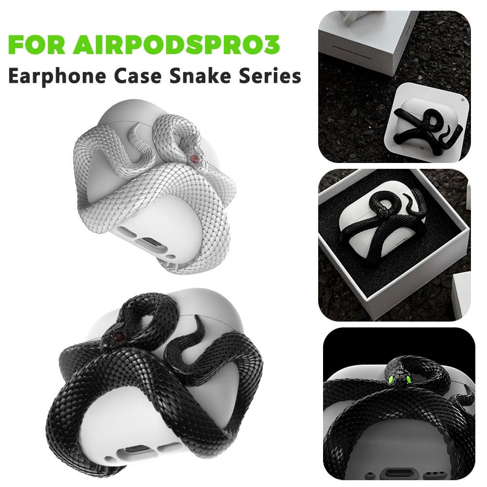 For AirPods Pro 3 Earphone Protective Case Snake-shaped Protective Headphone Shell Anti-drop Scratch-resistant Hollow Resin Case