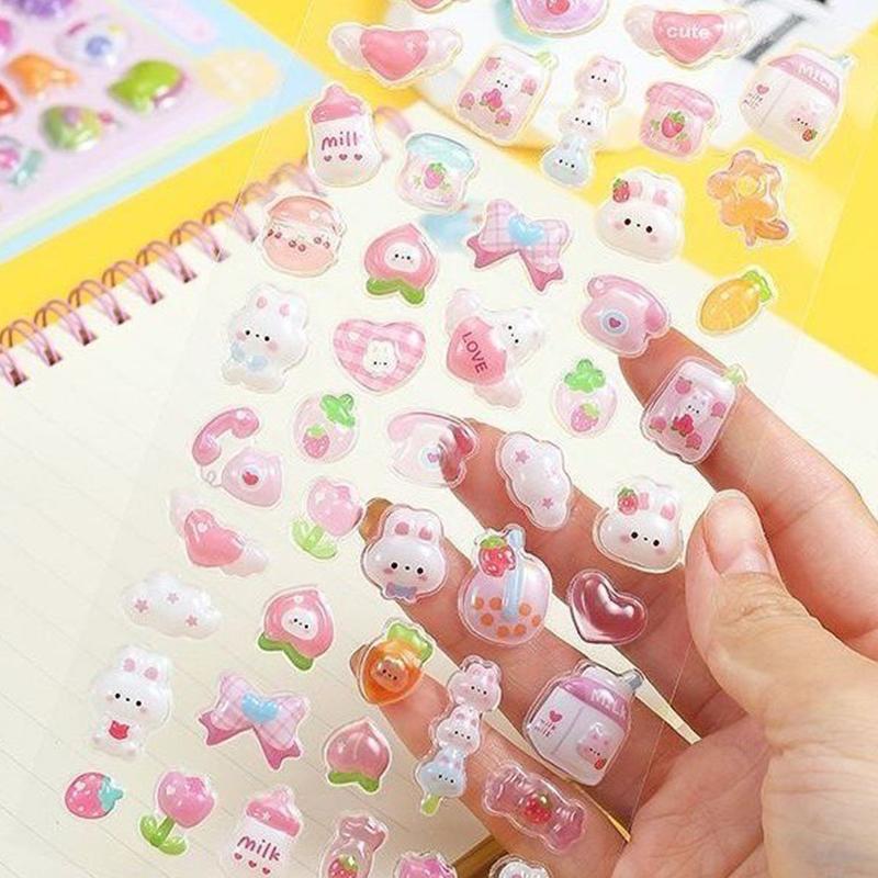 2Sheet/Pack Assorted Colorful Cute Animal Pattern Sticker 3D Embossed Stickers DIY Decorative Material for Phone Laptop Case ZYF