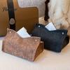 Durable Kitchen Paper Organizer PU Leather Tissue Box Holder, with Snap Design, Portable Foldable Case for Office Facial Dispenser, Desk And