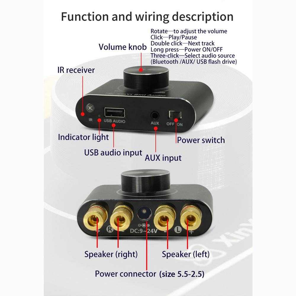 100W+100W BT 5.1 Wireless Audio Power Amplifier Portable Sound Amplifier Speaker Amp for Car and Home