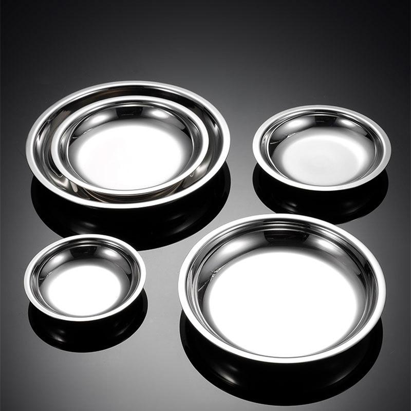 Flat 304 Stainless Steel Dining Sauce Plates Serving Dishes Sets Meal Tray Tableware Table Decoration Fruit Vegetables Kitchen