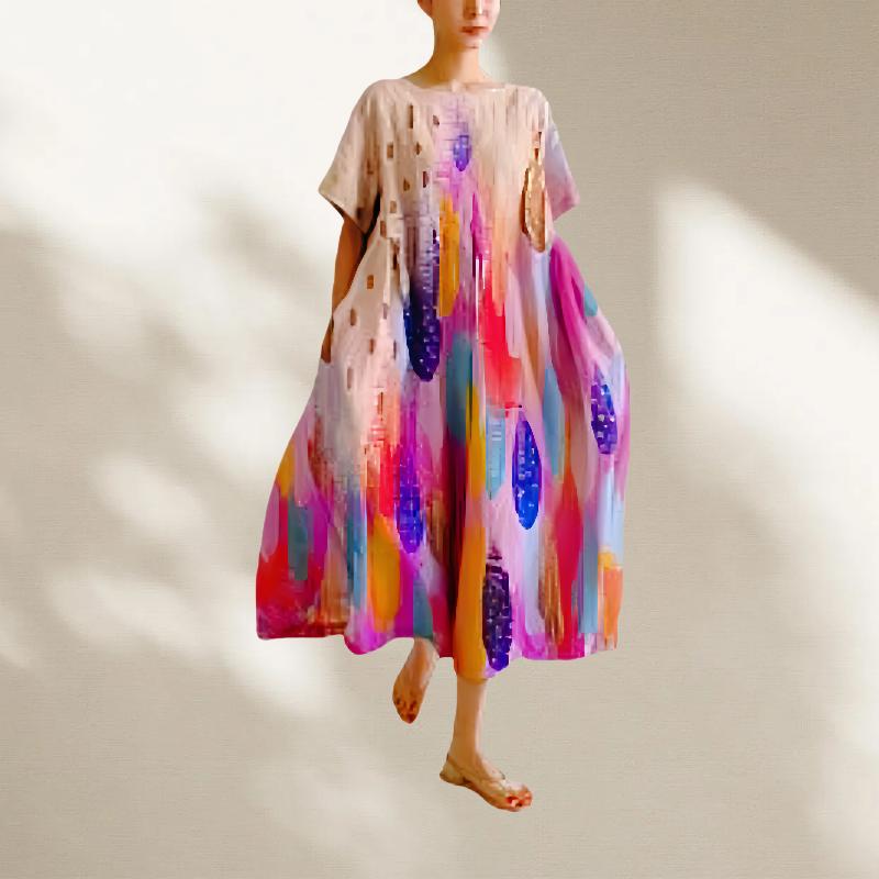 Short Sleeve Plus Size Cotton Vintage Floral New In Dresses for Women Casual Loose Long Summer Dress